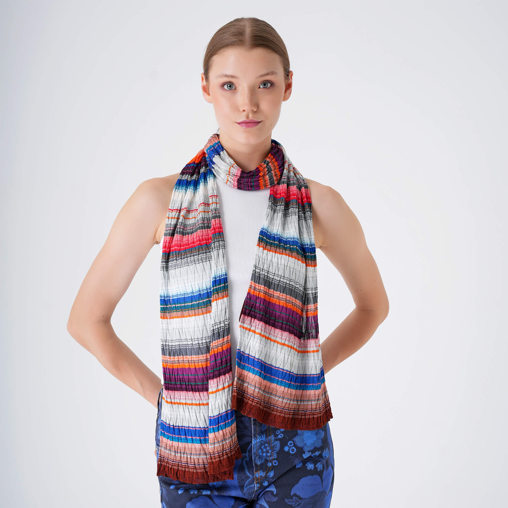 Missoni - Multicolor Striped&Zigzag Knitted Shawl /Scarf